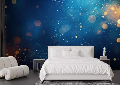 abstract blurred bokeh of holiday lights over dark blue background. Wall mural