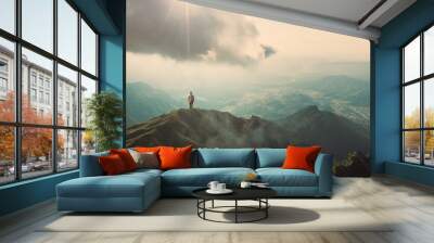 Man standing on mountain top Wall mural