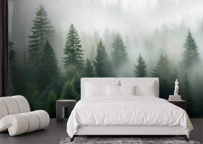 Misty fir forest,generative ai Wall mural