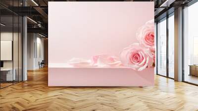 Pink rose petals set on pastel pink background Wall mural