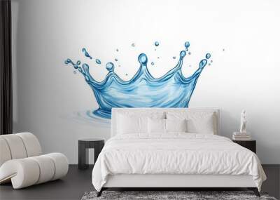 A stunning water splash creating a beautiful crown shape, symbolizing freshness and purity in a bright and vibrant setting. Wall mural