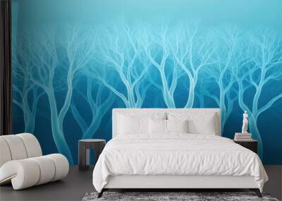 Abstract representation of trees on a blue background. Wall mural