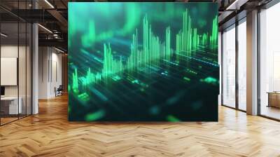 Abstract visual of green data graph, showcasing digital metrics and trends in a modern, tech-inspired design. Wall mural