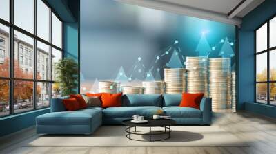 Stacks of coins on the table with dark tone background. Business growth,Financial,saving money and investment concept. Wall mural