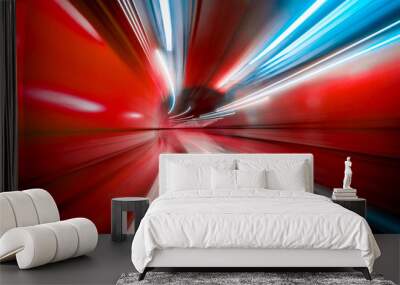 Abstract colorful concentric light trail accelerating through a tunnel. Wall mural