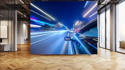 Blurred urban look of the car movement nights longexposure shot with cold colors Wall mural