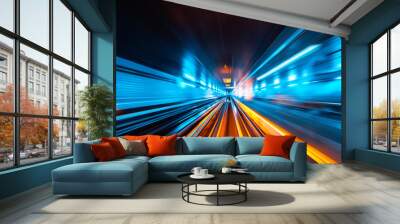 Train moving fast in tunnel Wall mural