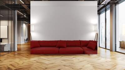 Red sofa with two lamps and empty wall Wall mural