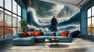 The story of Moses parting the Red Sea. Ai generated illustration. Wall mural