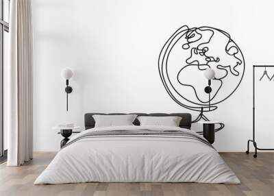 Globe, world map, line drawing style,vector design. Wall mural