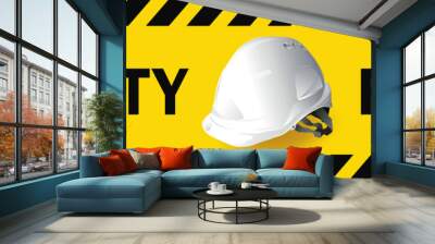 work safety, Engineer helmet on yellow background, safety equipment, construction concept, vector design Wall mural