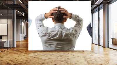 man holds his head, headache man isolated on transparent background	

 Wall mural