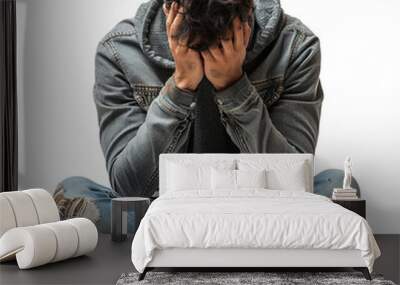 man sitting and crying on transparent background Wall mural