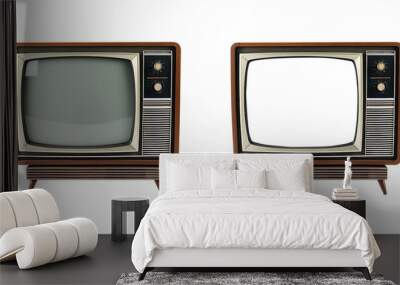 retro tv with 2 style isolated on transparent background, old television Wall mural