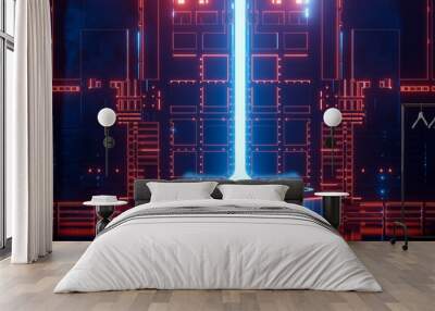 3d rendering empty neon sci fi podium for product display. Wall mural