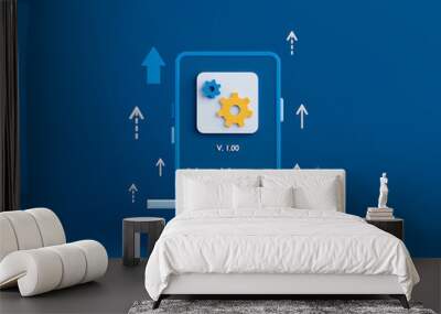 3d rendering smartphone with update interface on blue background. Wall mural