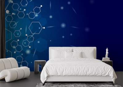 Blue gradient science background with hexagon shape ,sparkle effect and copy space for text of message. Wall mural