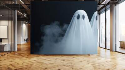 Two playful ghosts emerge from swirling fog, creating a spooky yet whimsical atmosphere perfect for Halloween-themed projects. Wall mural