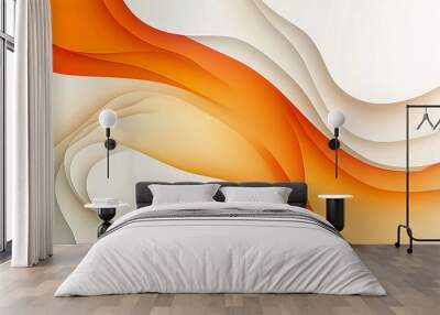 Abstract background with orange and white wavy layers. Wall mural