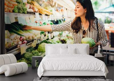 elegant female grocery shopping Wall mural