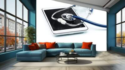 Heart disease research, stethoscope ,heart shape and Digital Tab Wall mural