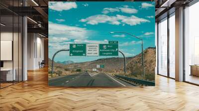 national highway origin sign on sunny day in usa Wall mural