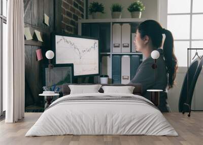 stock analysts sitting in front of computer Wall mural