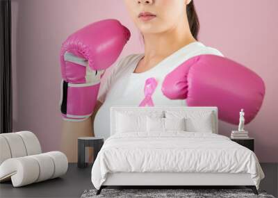 woman punch out for against breast cancer Wall mural