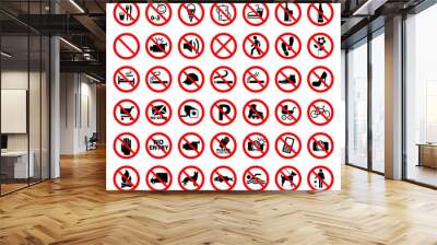 Prohibition Signs Collection Flat Vector isolated on white background Wall mural