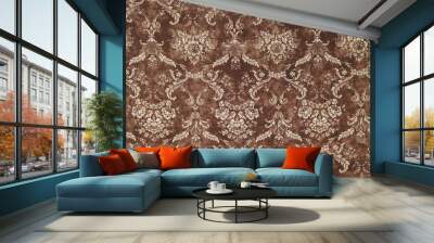 seamless damask pattern on fabric Wall mural