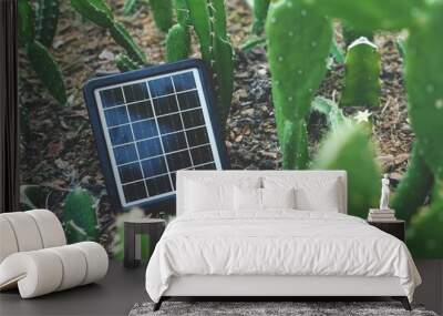 Solar panel on cactus field background Wall mural