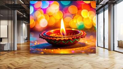 Diwali Diya with colorful background, celebrating the festival of lights, Diwali, Diya, festival, lights, tradition Wall mural