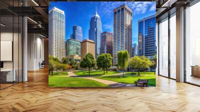 Downtown skyscrapers in SOMA neighborhood with park trees , San Francisco, California, skyline, cityscape, urban Wall mural