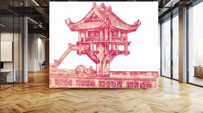 One Pillar Pagoda in Hanoi. Portrait from Viet Nam  Banknotes. Wall mural