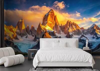 Sunset over Cerro Torre peak and Los Glaciares National Park in El Chalten, Patagonia, Argentina Wall mural