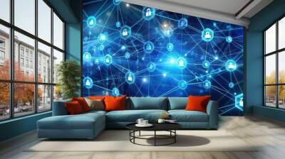 Visualizing Blockchain technology with virtual digital connections , cryptocurrency, network, decentralized Wall mural