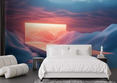 Floating 3D Search Bar Illuminating Digital Landscape Pathways Symbolizing Guidance and Discovery Wall mural