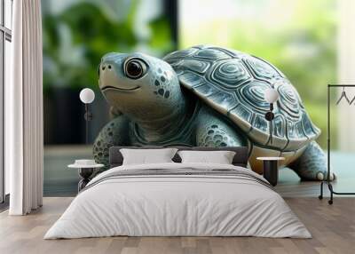 Friendly 3D Rendered Turtle Shaped Piggy Bank with Slow and Steady Approach to Saving Wall mural