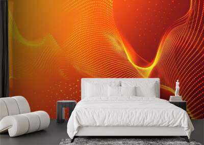 A mesmerizing abstract wave pattern of glowing orange particles, representing technology and digital innovation. Wall mural