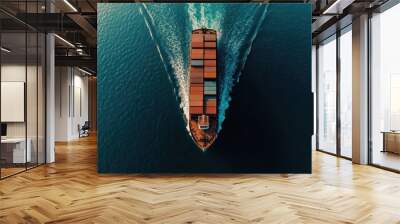 Aerial view of a cargo ship in the sea Wall mural