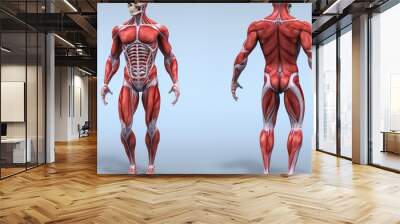 Anatomical chart showcasing muscular system from multiple angles, highlighting detailed muscle structure and anatomy Wall mural