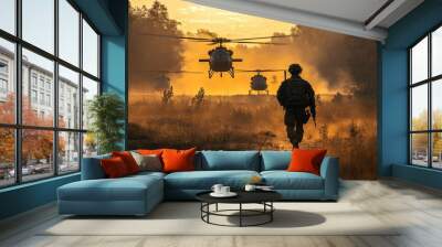 Combat helicopter designed for military operations, aviation for war missions Wall mural