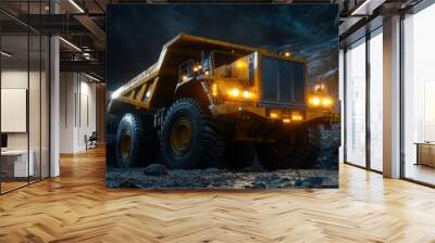 Dump truck with snow on the road at night. Industrial setting Wall mural