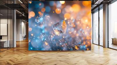 Glass-like structures in vibrant blue and orange colors, with a bokeh background. Captivating abstract concept Wall mural