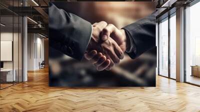 Handshake deal: a close-up of two business professionals sealing their agreement in the coal mining industry. Wall mural