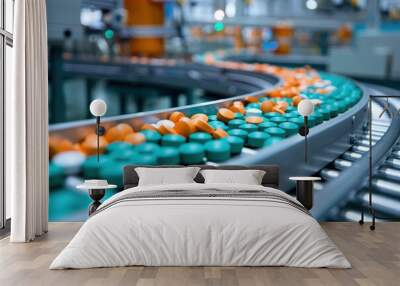 Pharmaceutical production line with pills on a conveyor Wall mural