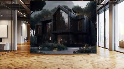 modern black house created using AI Generative Technology Wall mural