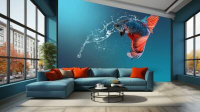 Red betta fish in water splash Wall mural