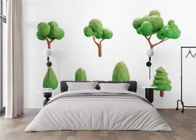 3d render. Set of Polygon tree on white background. Wall mural