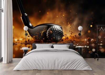 Golf ball with sport background design for banner with copy space.Created with Generative AI technology. Wall mural